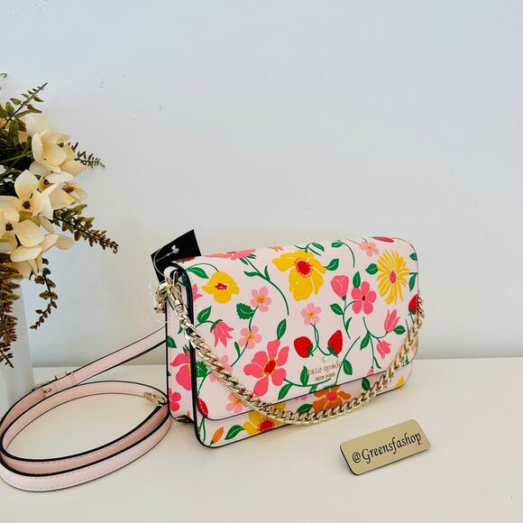 Kate Spade Purse Madison Medium Flap Convertible Crossbody Strawberry Garden - Picture 3 of 8